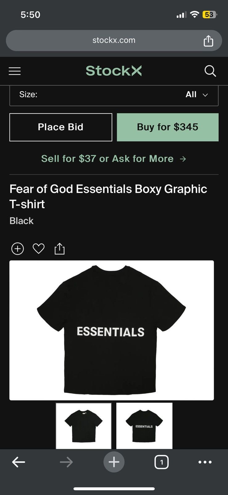 Fear of God 🔥Fear of God Essentials Boxy Graphic Tee FW18 Black SZ XS Size US XS / EU 42 / 0 - 7 Thumbnail