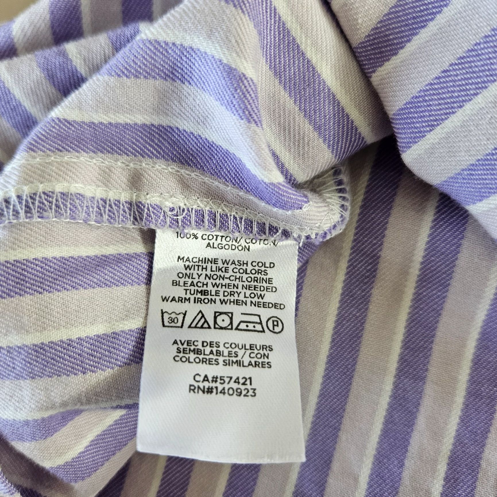 Loft Ann Taylor LOFT Womens Button Up Top XS Purple Stripe Ruffles Cotton Size XS / US 0-2 / IT 36-38 - 4 Thumbnail