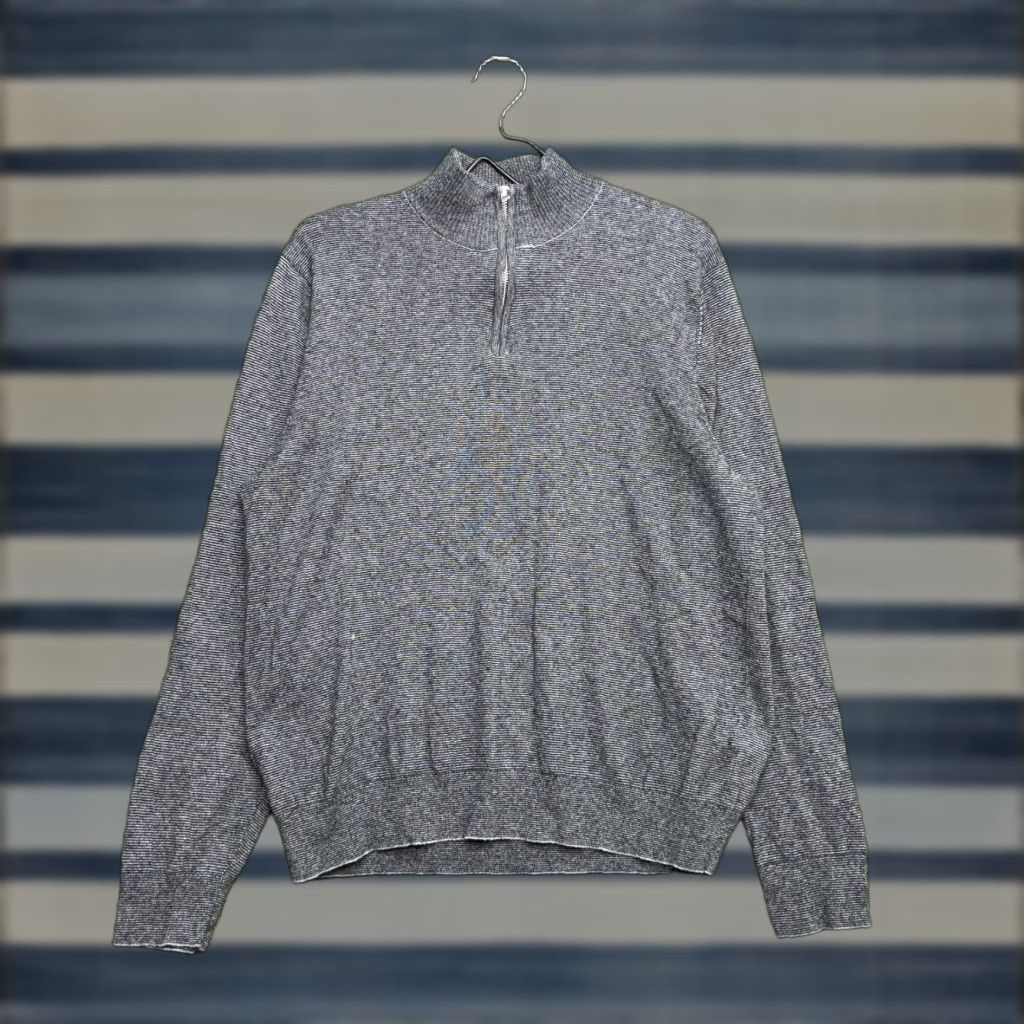 Bonobos Bonobos Sweater Mens Large Gray 1/4 Zip Mock Neck Knit Striped Pullover Casual Size US L / EU 52-54 / 3 - 1 Thumbnail