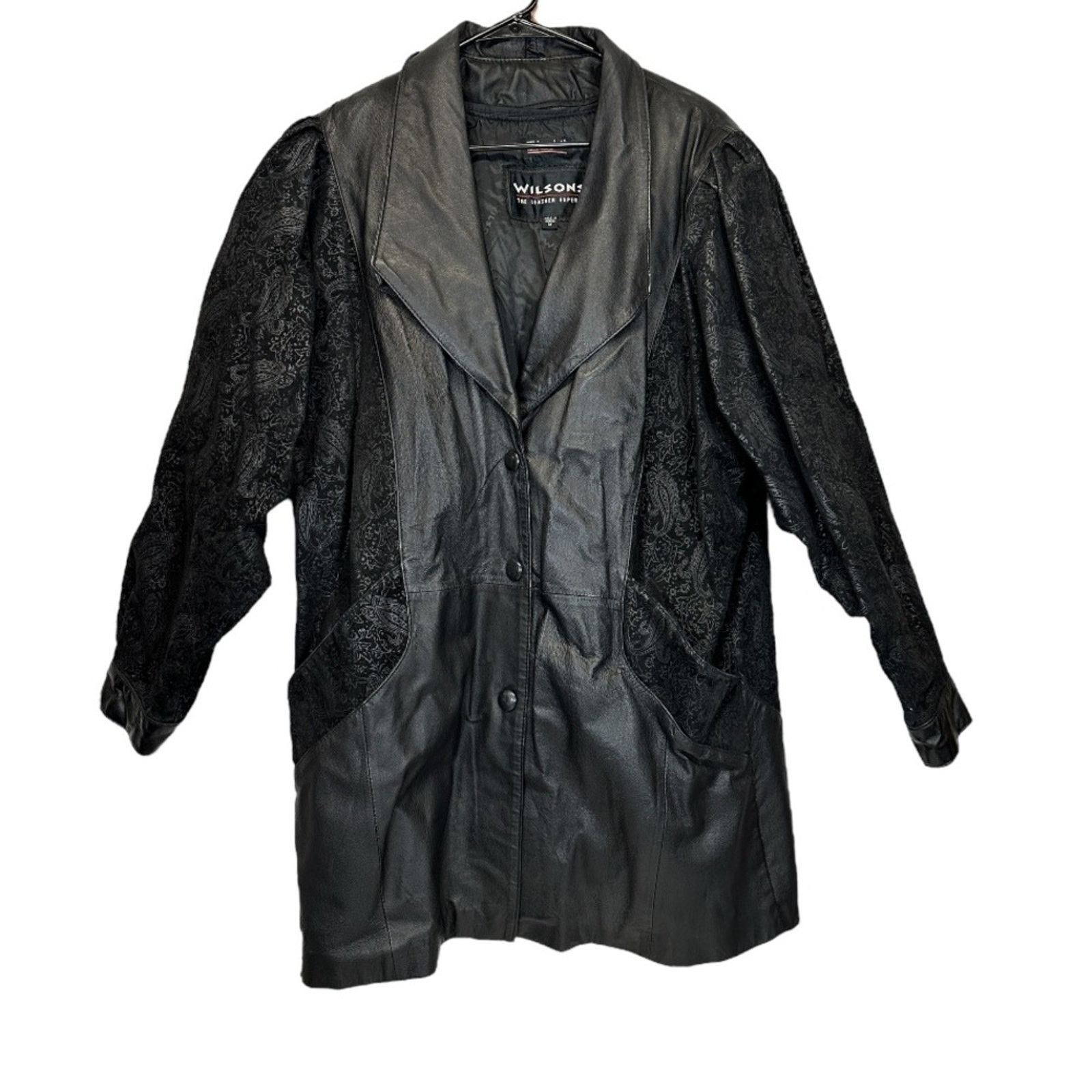 Wilsons Leather Vintage 80s Wilsons Black Leather Coat Size M Size M / US 6-8 / IT 42-44 - 1 Thumbnail