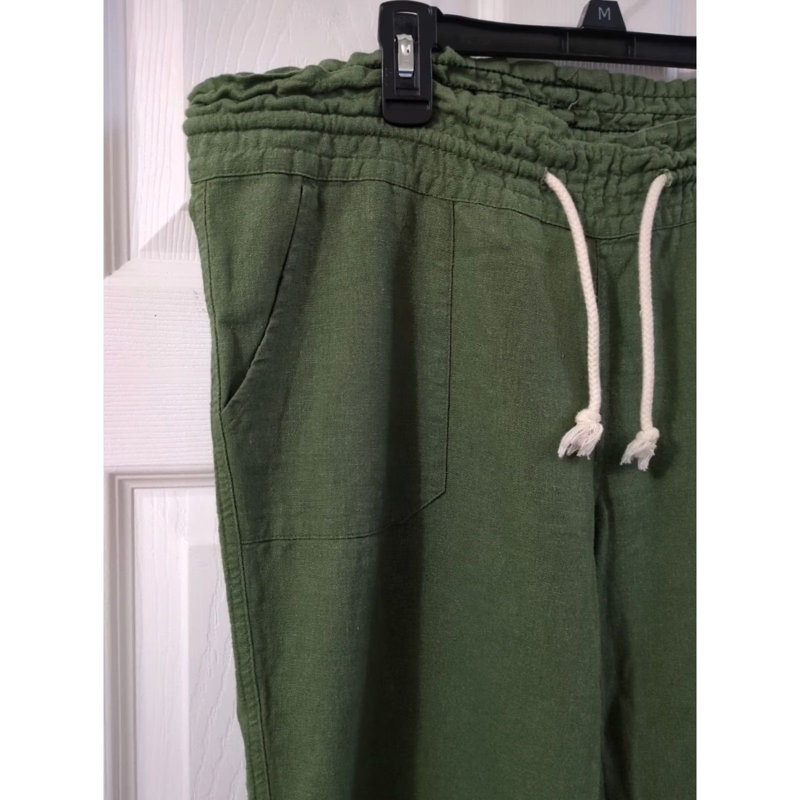 Vintage Ashley Free Style Womens Pants Large Linen Green Wide-Leg Pull On Size 36" / US 14 / IT 50 - 2 Thumbnail