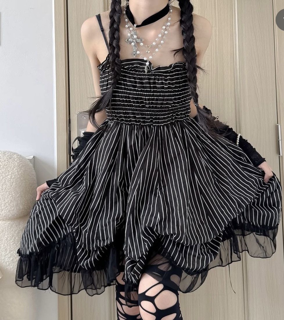 Japanese Brand Dark coquette babydoll mini dress 🎀➕ Size ONE SIZE - 3 Thumbnail