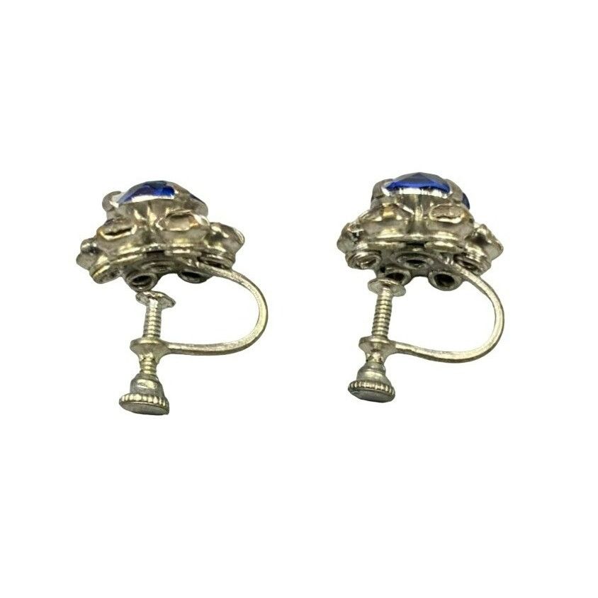 Other Vintage Blue Crystal Flower Rhinestone Screw Back Earrings Size ONE SIZE - 2 Thumbnail