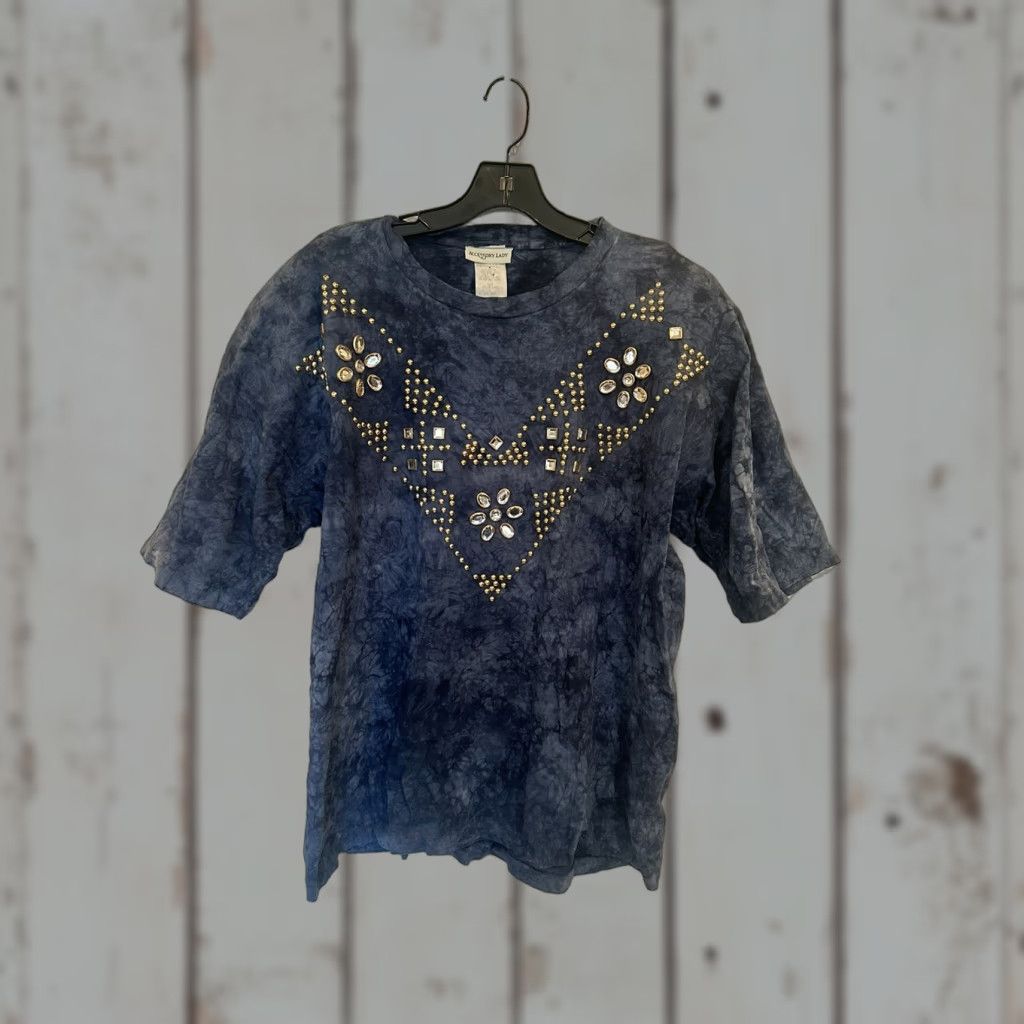 Vintage VINTAGE Accessory Lady blue tie dyed embellished T-shirt One Size 80s 90s Womens Size ONE SIZE - 1 Thumbnail