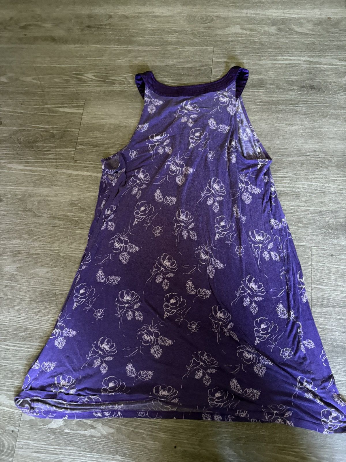 Other Beautiful Women's Purple White Floral V Neck Tankdress Size L / US 10 / IT 46 - 3 Thumbnail