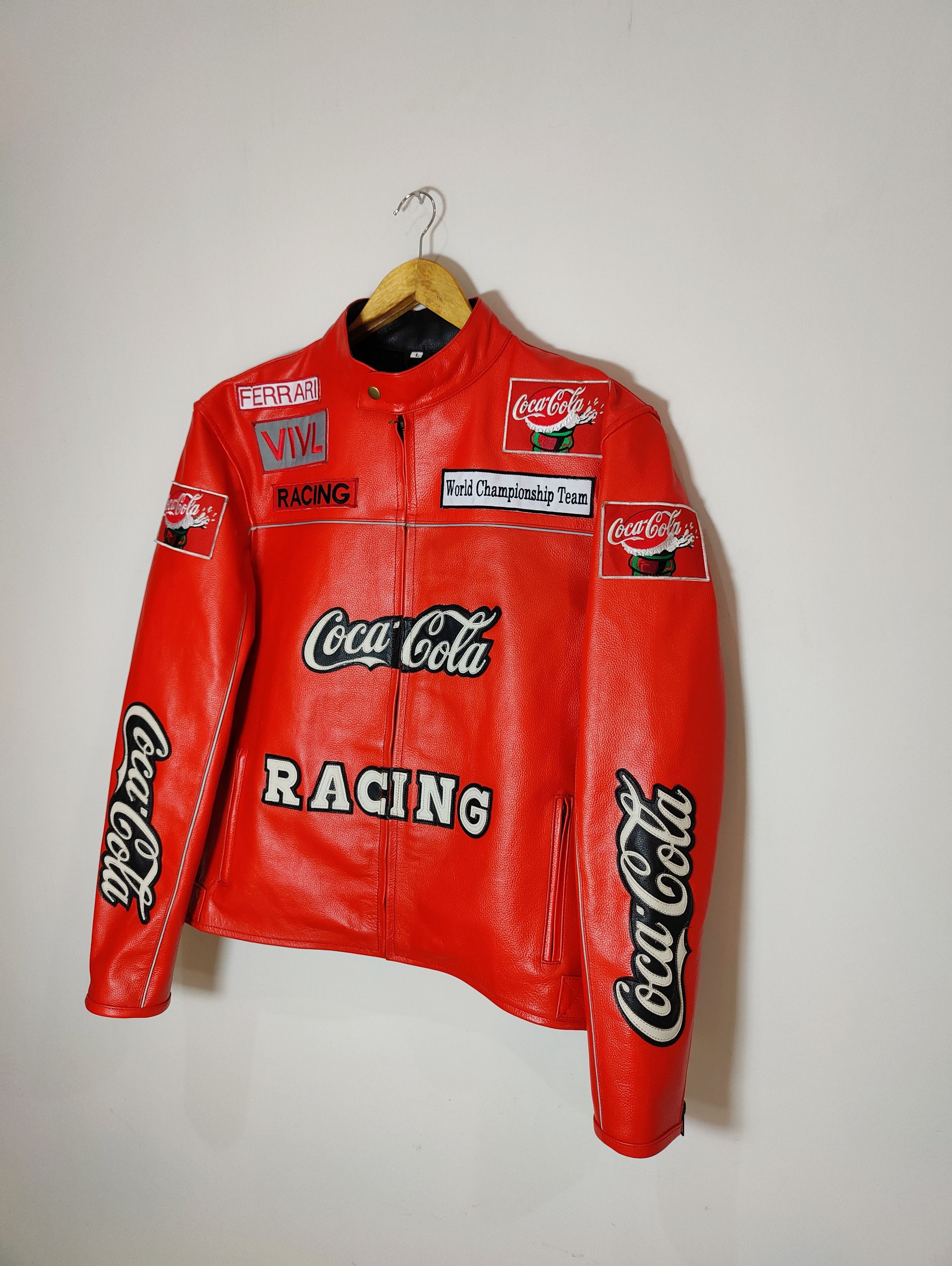 Vintage Coca Cola Racing Leather Jacket RARE 90s Size US M / EU 48-50 / 2 - 5 Thumbnail