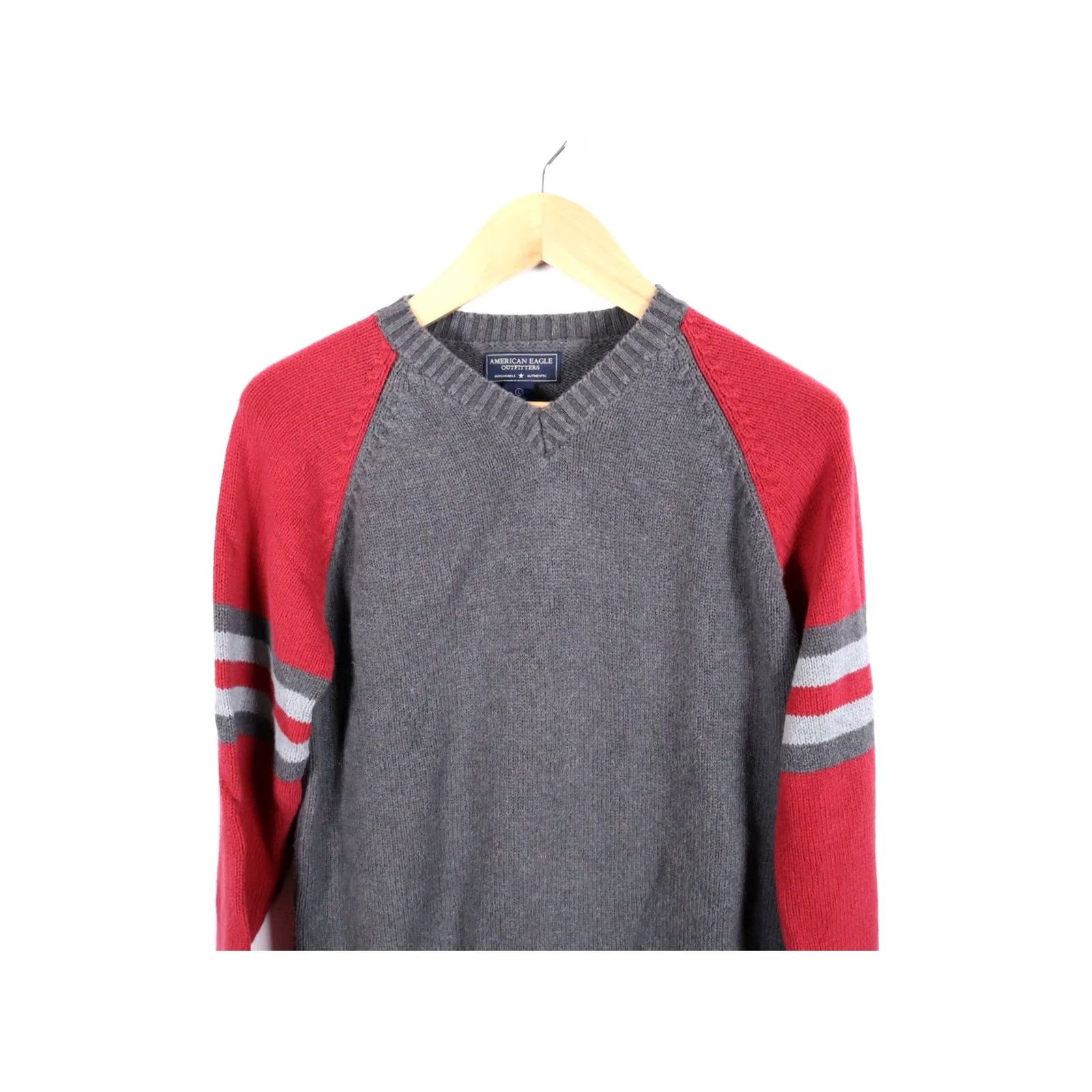 American Eagle Outfitters VINTAGE American Eagle Outfitters Sweater Women Large Gray Red V-Neck Cotton VTG Y2K Pullover Chяnk y knit? Size L / US 10 / IT 46 - 4 Thumbnail