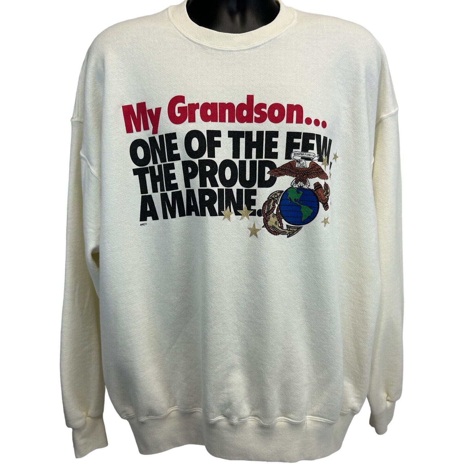 Vintage Vintage 90s Grandson is a Marine Sweatshirt USMC White XXL Size US XXL / EU 58 / 5 - 2 Thumbnail