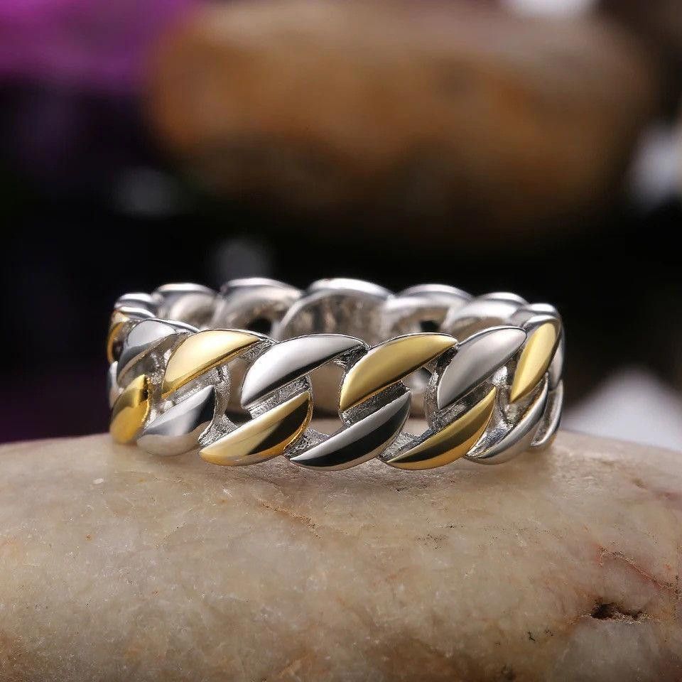 Jewelry Gold Silver Color Cuban Chain Ring (size 7-12 ) Size ONE SIZE - 1 Thumbnail