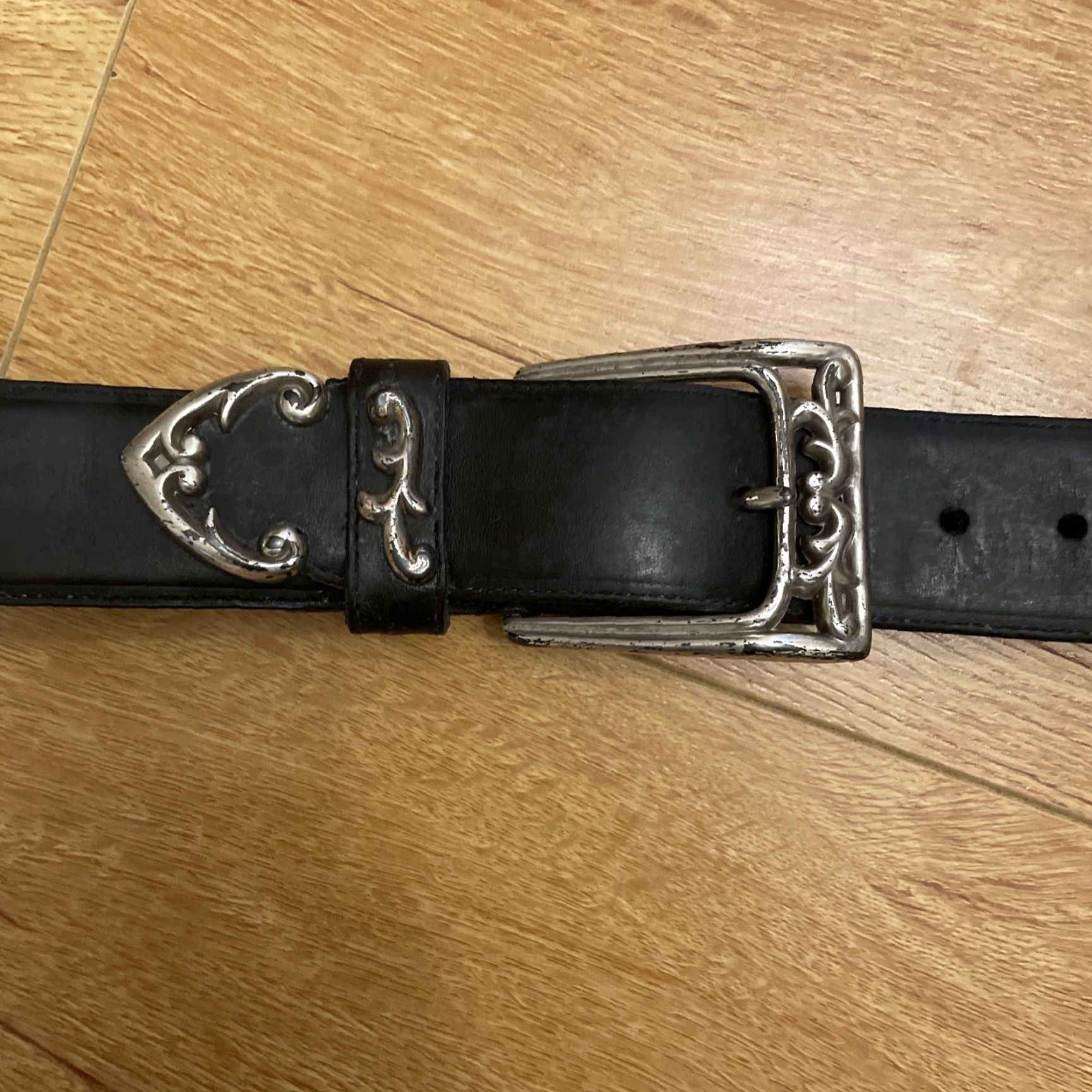 Brighton VINTAGE Brighton Belt Concho Black Leather Silver Link Scroll Work 90s USA made Women S Small Metal 90s Accessories Size ONE SIZE - 3 Thumbnail
