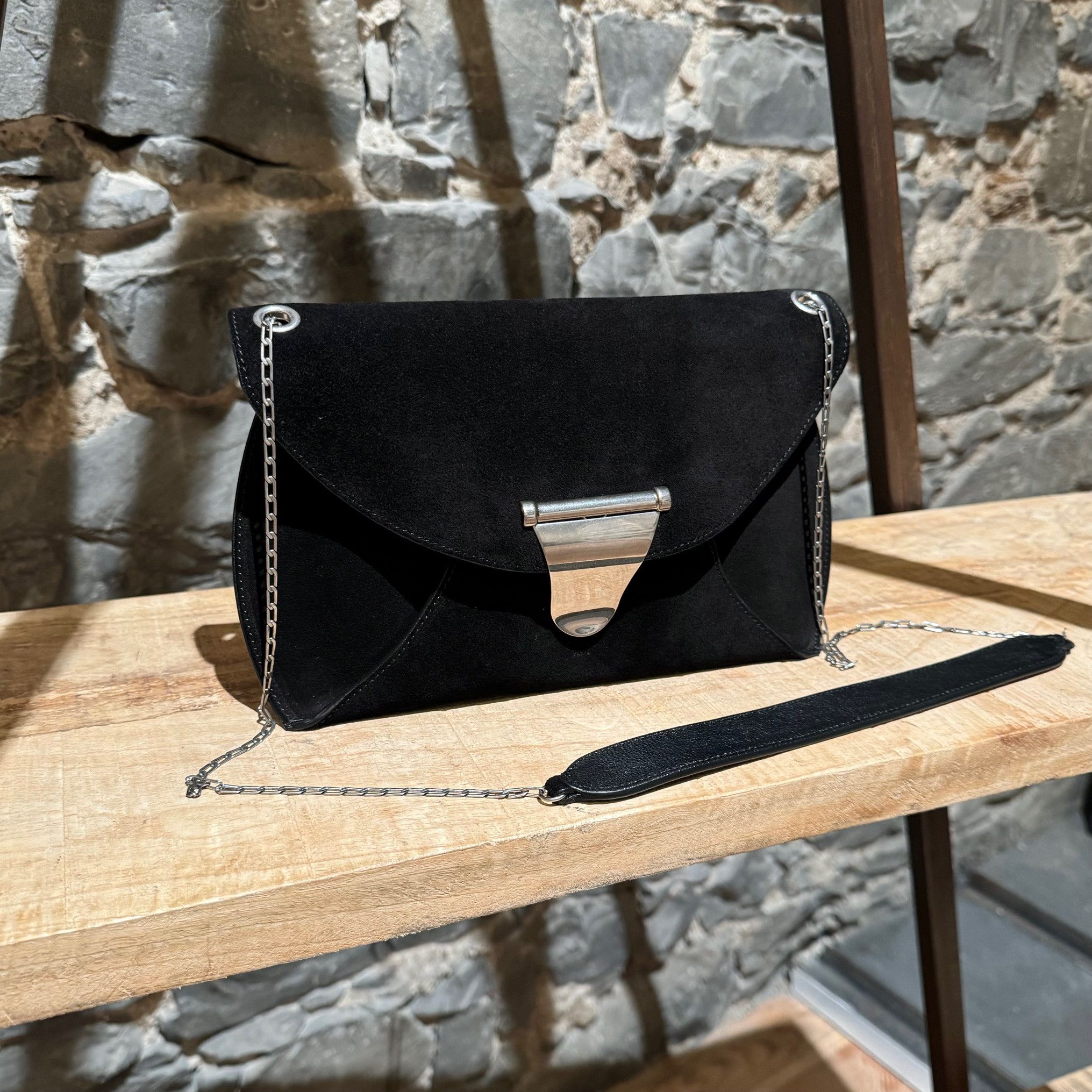 Celine Céline 2016 Black Suede Envelope Clutch Chain Bag Size ONE SIZE - 3 Thumbnail