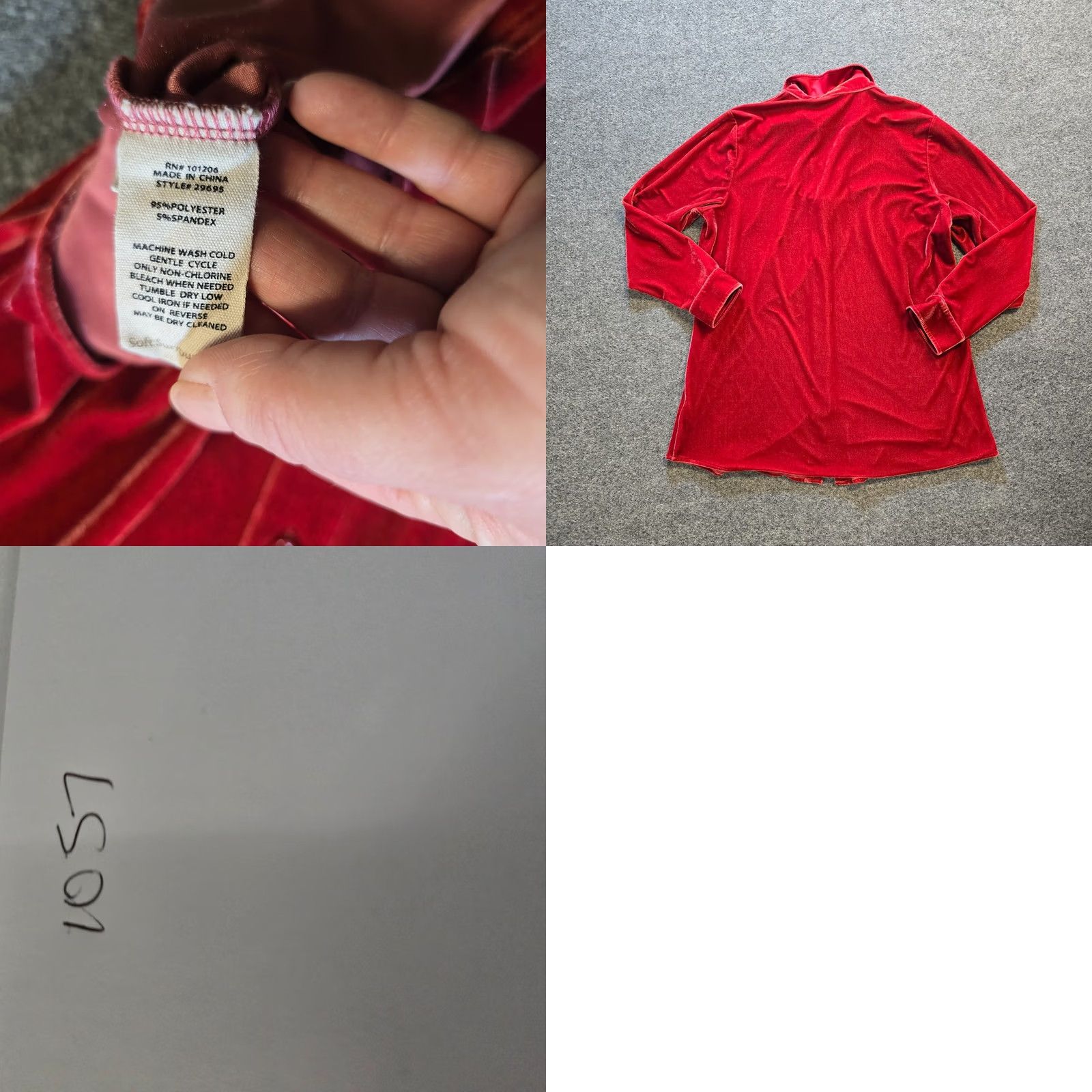 Soft Surroundings Soft Surroundings Top Womens Size Large Red Velour Button Up Long Sleeve Casual Blouse Size L / US 10 / IT 46 - 8 Thumbnail