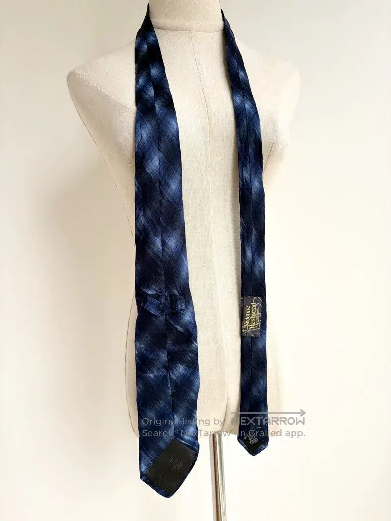 Vivienne Westwood Vivienne Westwood Blue Plaid Saturn Planet Embroidered Tie Size ONE SIZE - 3 Thumbnail