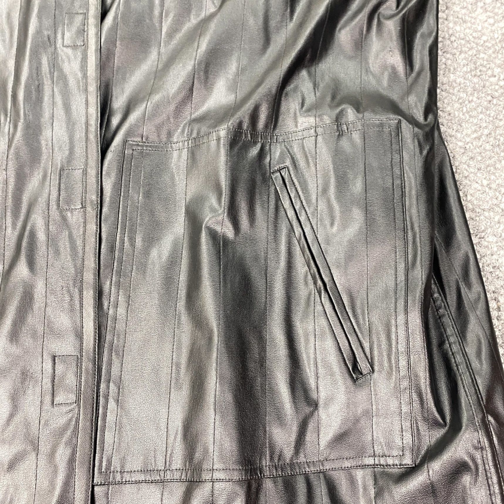 Vintage KOOS of Course Coat Womens 2X Black Faux Leather Vinyl Mandarin Collar Lined Size XXL / US 16-18 / IT 52-54 - 2 Thumbnail