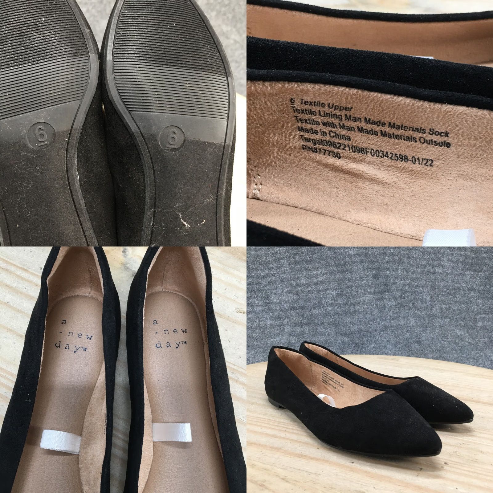 Vintage A New Day Ballet Flats Womens 6 Black Slip On Pointed Toe Suede Casual Flat Shoes Size US 6 / IT 36 - 9 Thumbnail