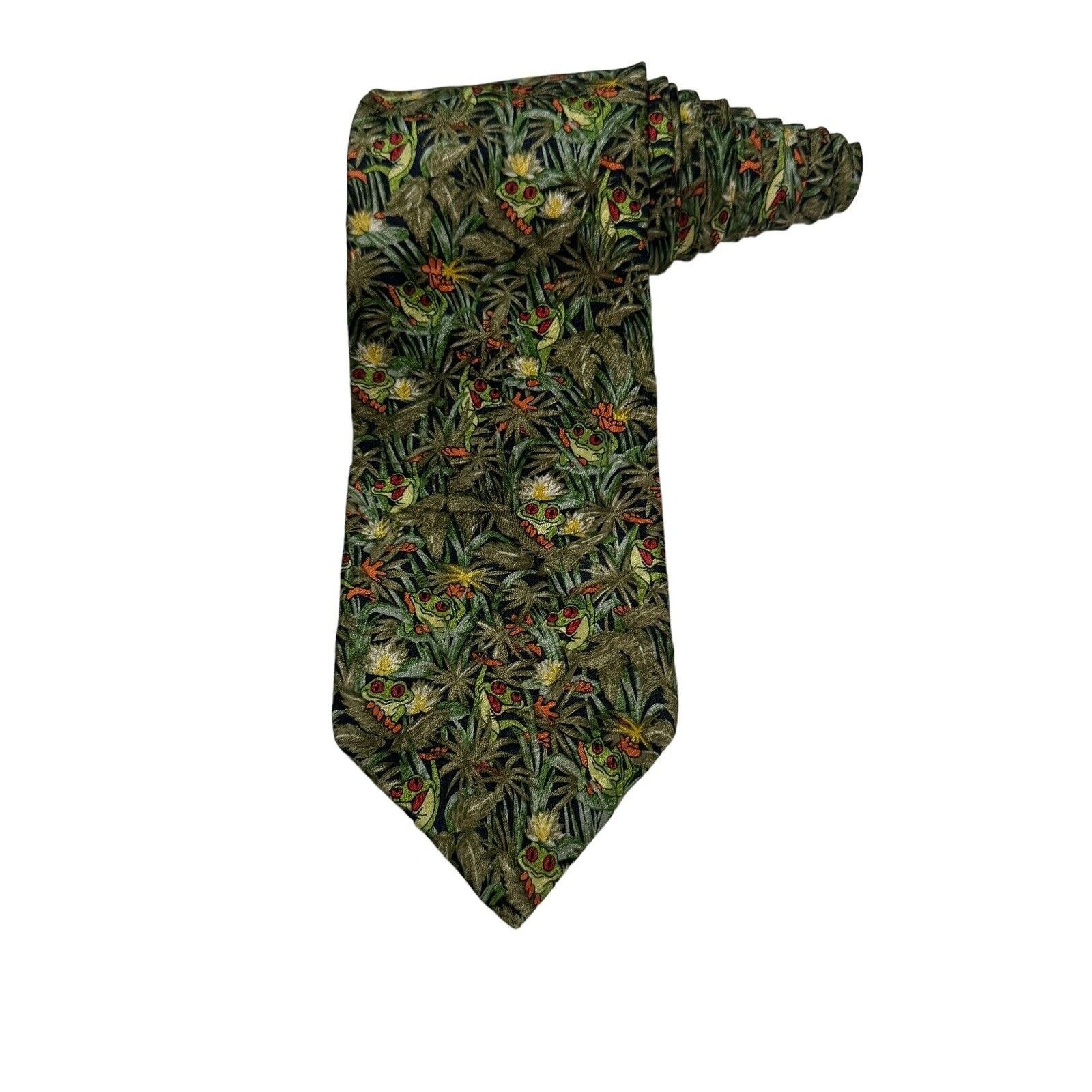 Other Rainforest Cafe Tree Frogs 100% Silk Vintage Necktie Size ONE SIZE - 1 Thumbnail