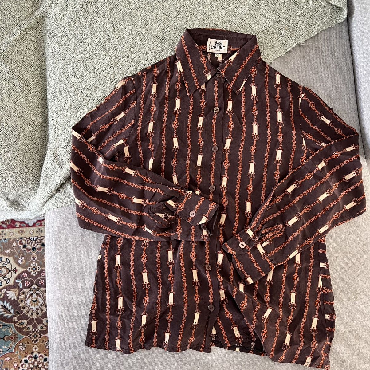 Celine Celine Brown silk full printed Size S / US 4 / IT 40 - 1 Thumbnail