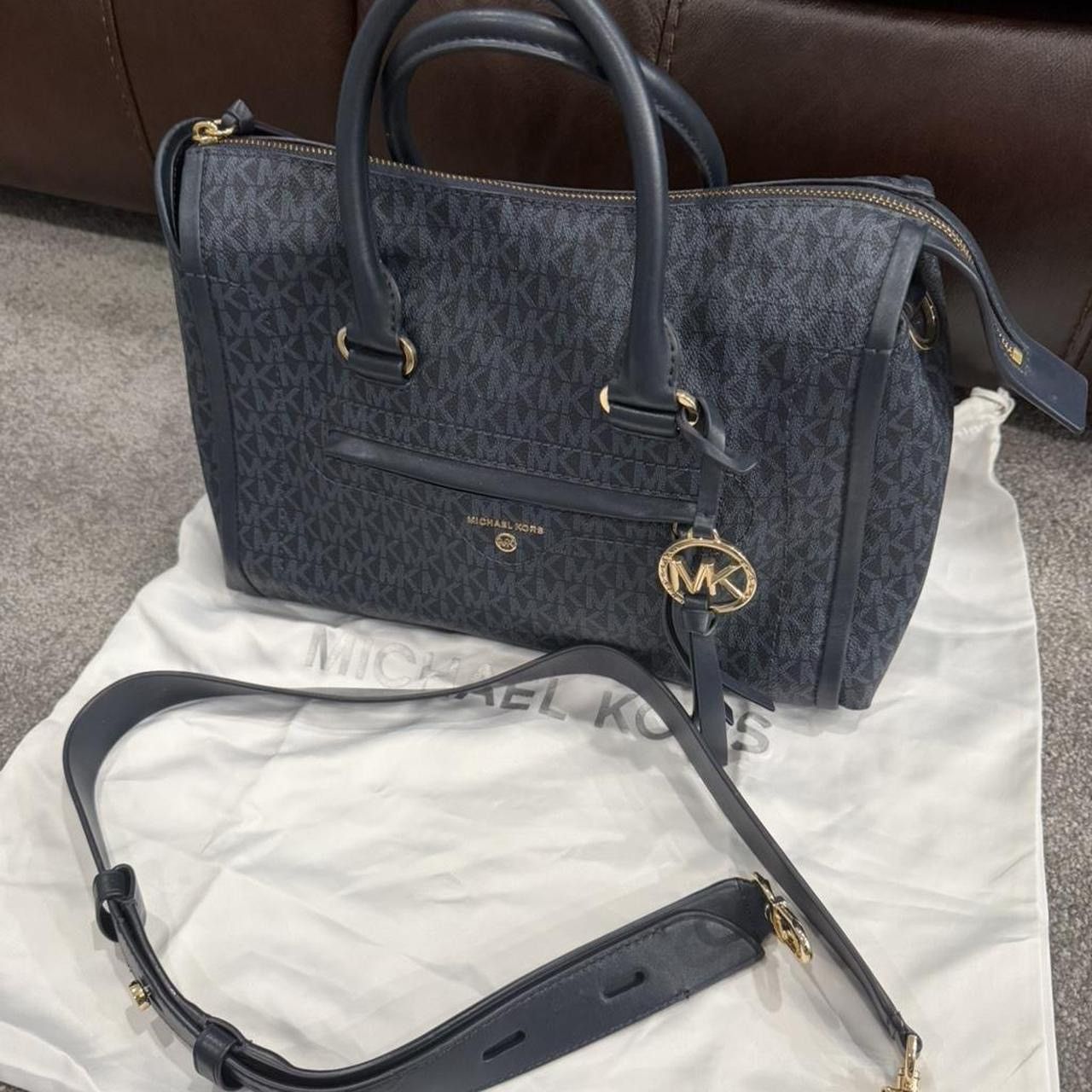 Michael Kors Michael Kors Carine Medium Navy MK Monogram Bag NWT Size ONE SIZE - 1 Thumbnail