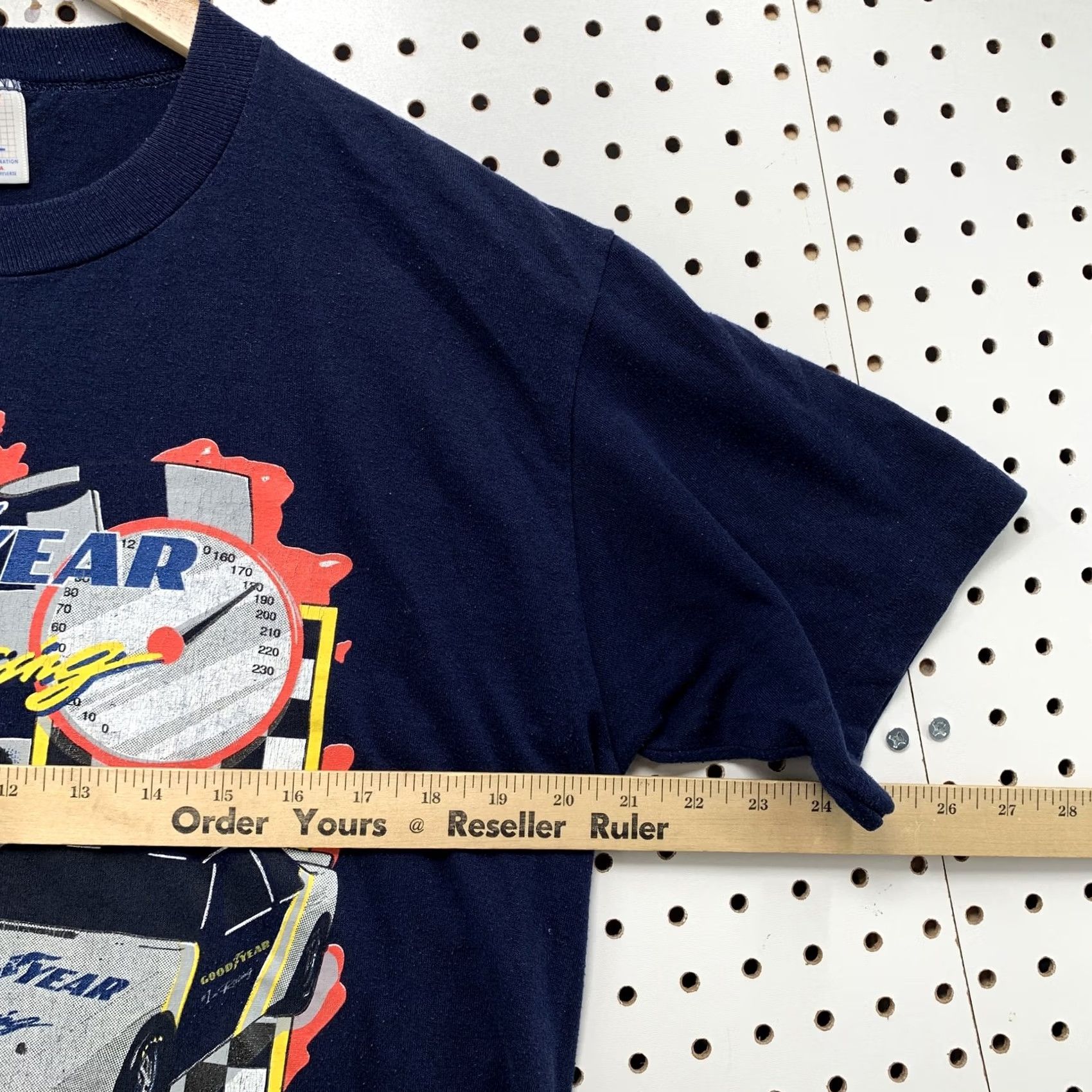 Jerzees VINTAGE Goodyear Racing Graphic Navy Shirt Mens L 80s 80s Shirt Cars Mens Large Navy Cotton T-Shirt Peformance Single Stitch Size US L / EU 52-54 / 3 - 7 Thumbnail