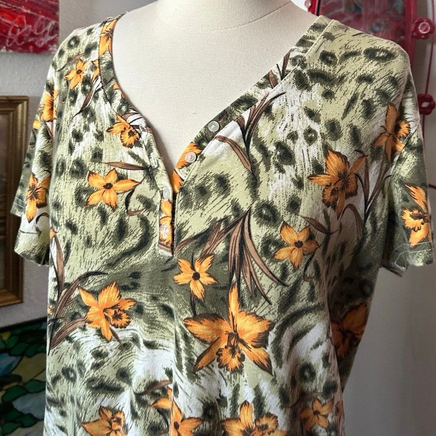 Other white stag green orange floral v neck shirt Size L / US 10 / IT 46 - 2 Thumbnail