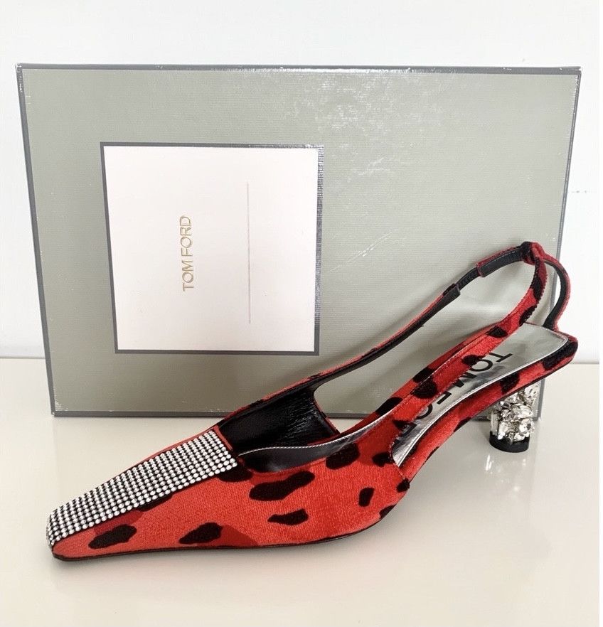 Tom Ford Auth TOM FORD Animalier Red Velvet Slingbacks - Sz 39 Size US 9 / IT 39 - 1 Thumbnail