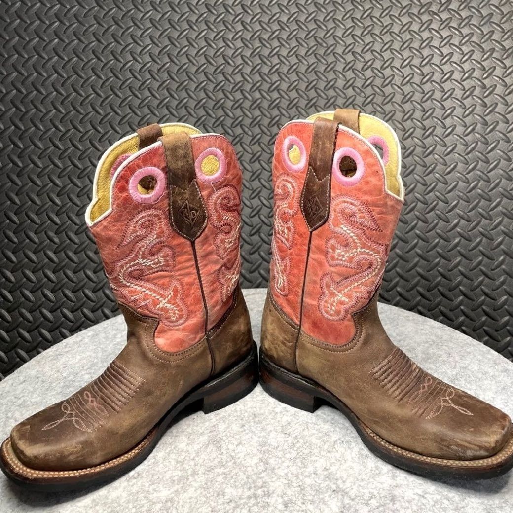 Vintage Red Diamond Women's Leather Cowboy Boots Brown Pink Size 5.5 Size US 6 / IT 36 - 7 Thumbnail