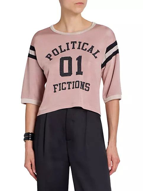 Saint Laurent Paris o1s1wg111024 Political Cropped T-Shirts in Rose Givre Size XS / US 0-2 / IT 36-38 - 2 Thumbnail
