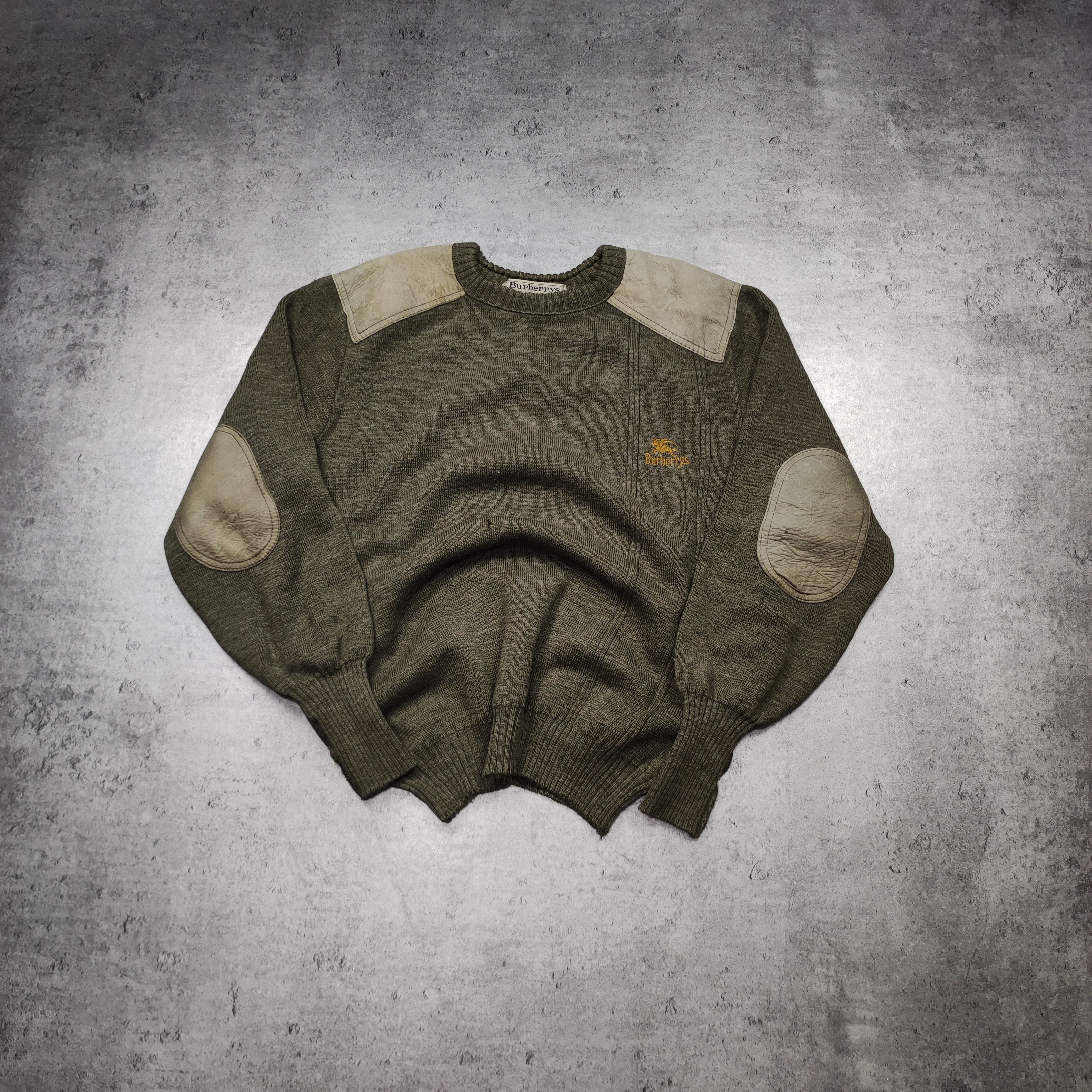 image of Vintage Burberrys London Khaki Military Sweater, Men's (Size Large)