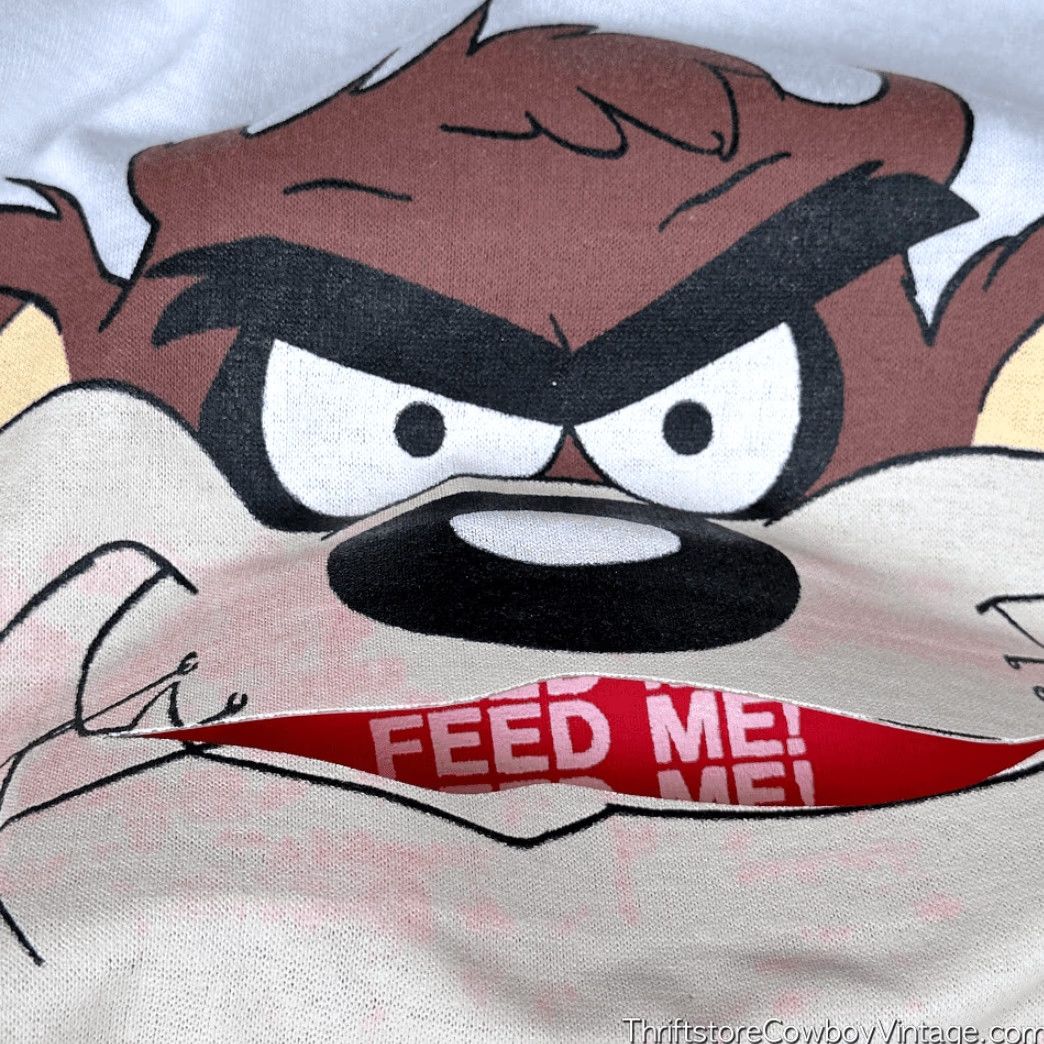 Vintage VINTAGE Looney Tunes Shirt Adult MEDIUM White Taz Cartoon TV Feed Me USA 80s Size US M / EU 48-50 / 2 - 4 Thumbnail