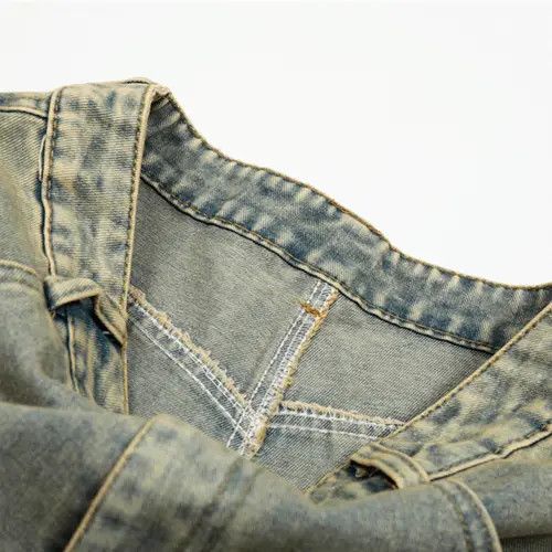 Men's retro plaid patch washed distressed denim shorts y2k