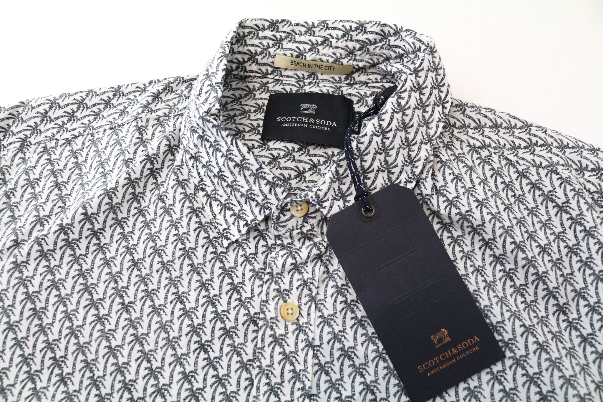 Scotch & Soda AMS COUTURE M Grey White Palm Cotton Shirt 75811 Size US M / EU 48-50 / 2 - 3 Thumbnail