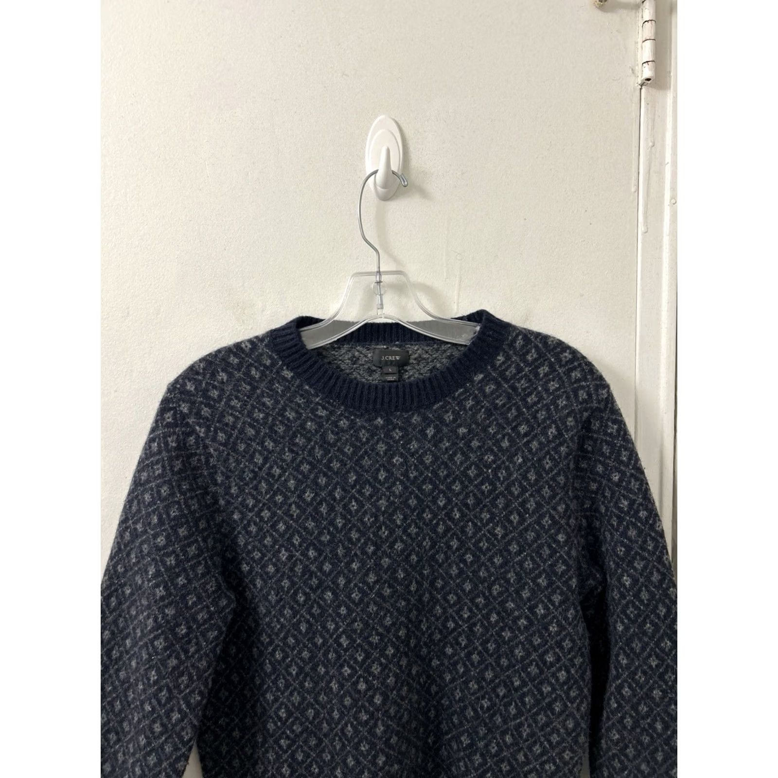 Vintage J Crew Sweater Mens L Blue Navy Gray Lambswool Diamond Knit Crewneck E1356 FA15 Size US L / EU 52-54 / 3 - 2 Thumbnail