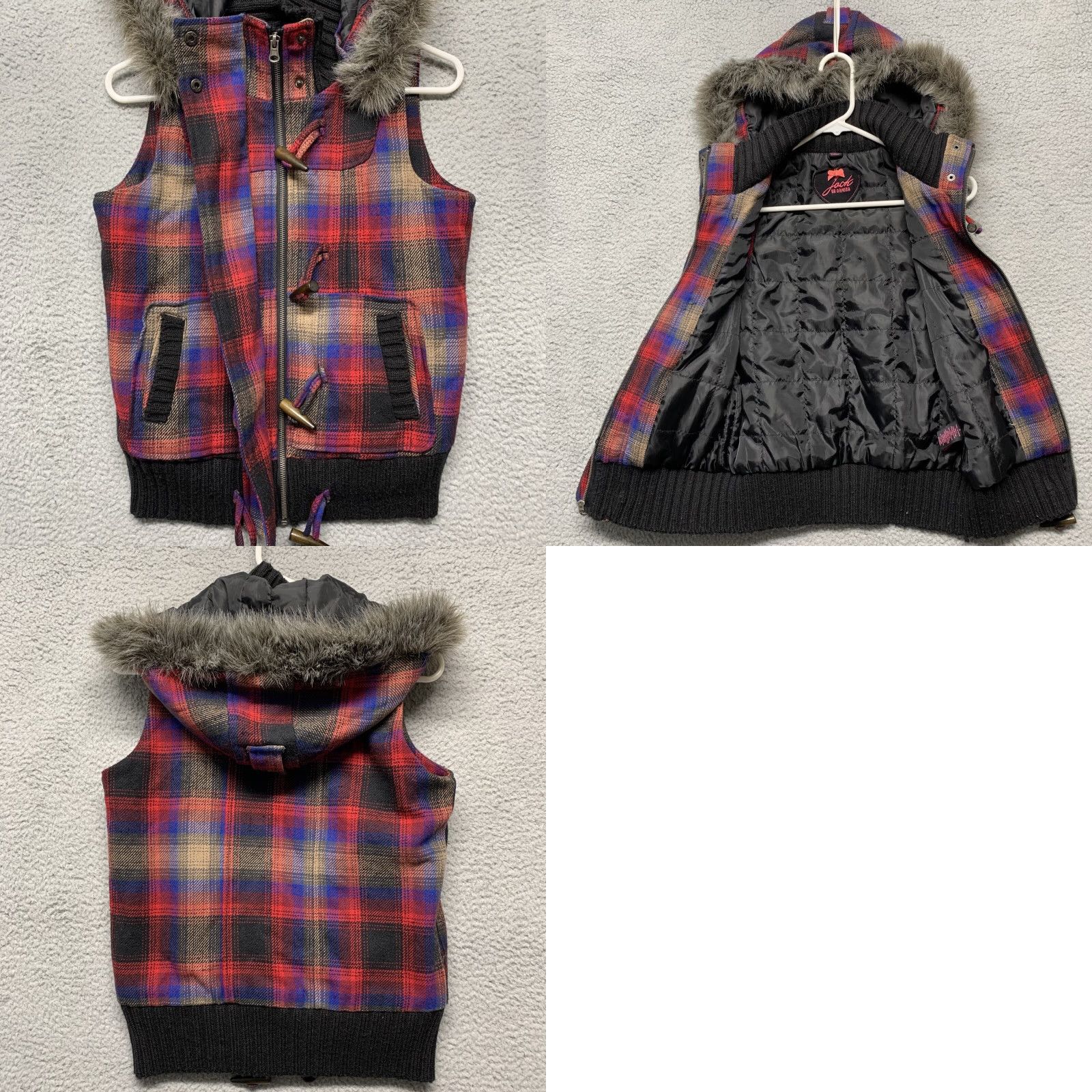 BB Dakota Jack BB Dakota Vest Women’s S Removable Hood Full Zip 4 Button Closure 2 Pockets Multi-Color Plaid Vest Womens Size S / US 4 / IT 40 - 8 Thumbnail