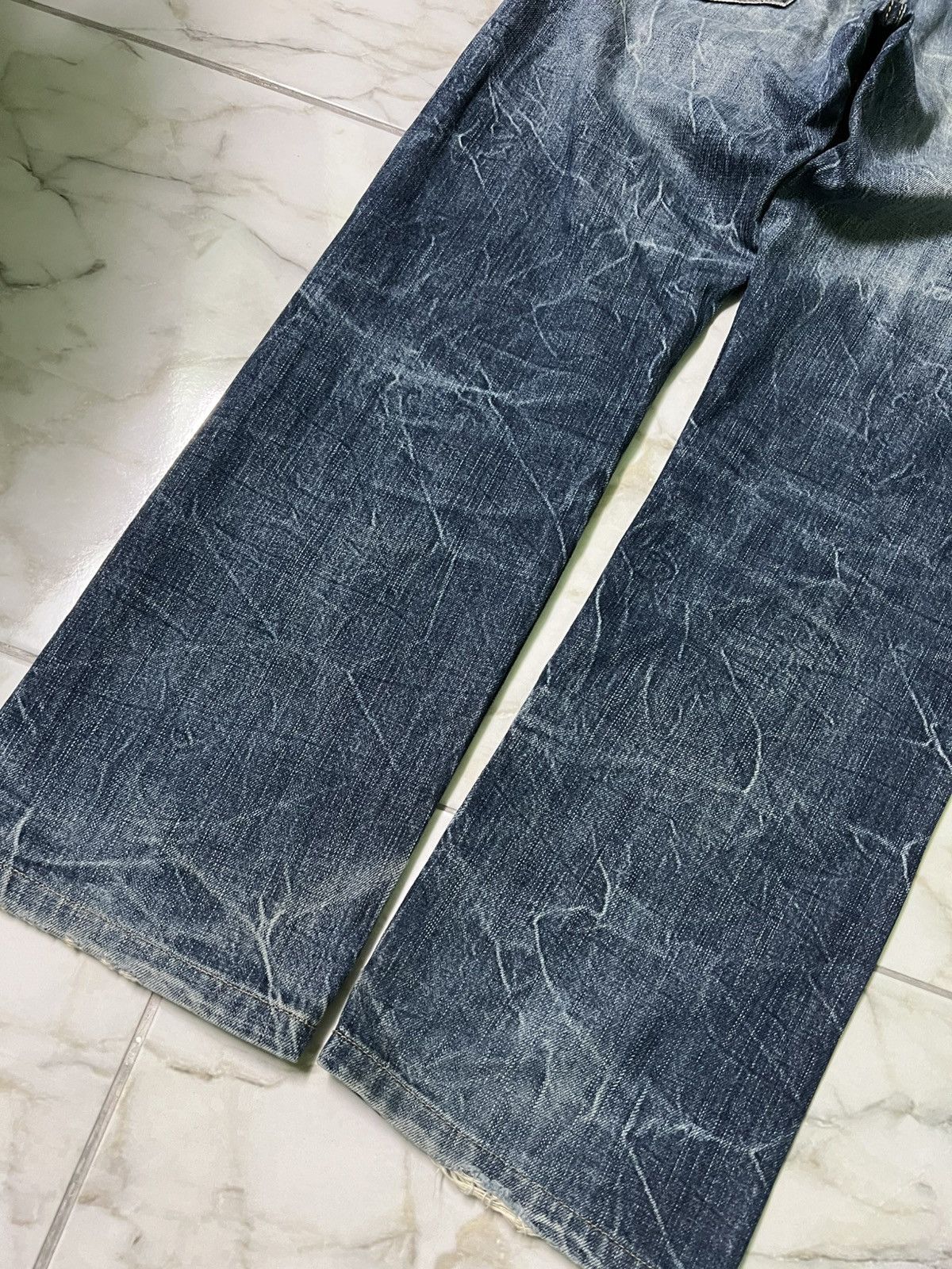 14th Addiction × If Six Was Nine × Japanese Brand 💥Baggy💥Vintage Guitar Pick Washed Distress Clawmark Jean Size US 33 - 11 Thumbnail