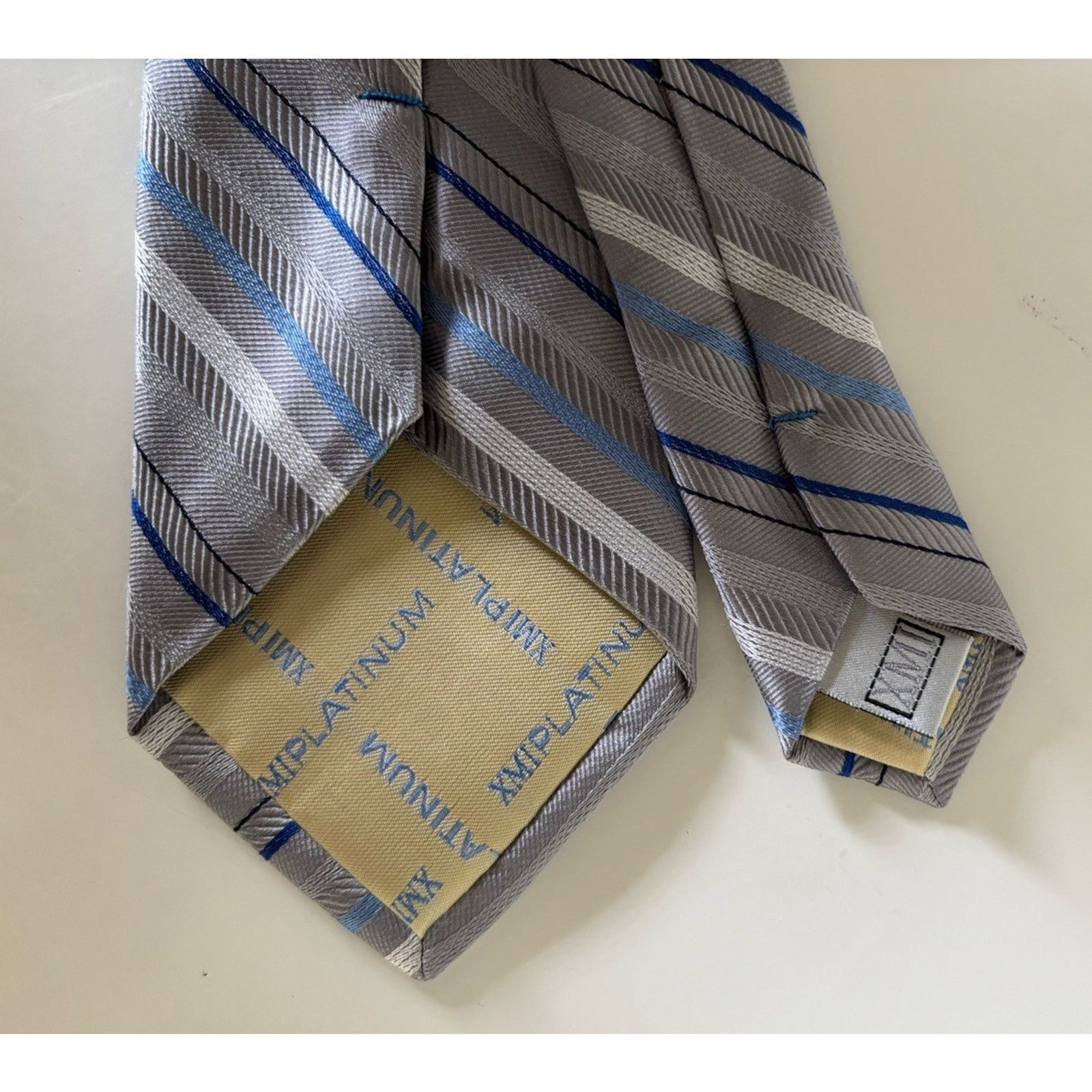 XMI Platinum XMI Platinum Repp Stripe Hand Made Standard 100% Silk Size ONE SIZE - 3 Thumbnail