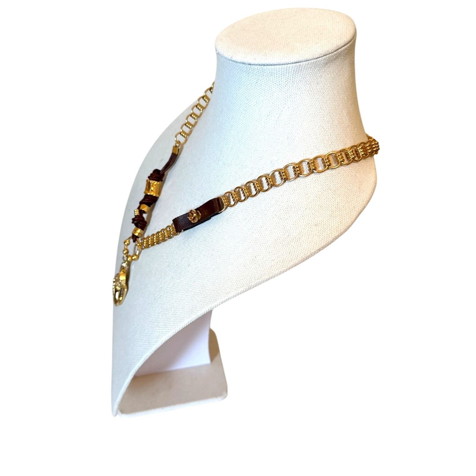 Other Gold Tone & Brown Leather Rhinestone Cowboy Boot Pendant Nec Size ONE SIZE - 4 Thumbnail
