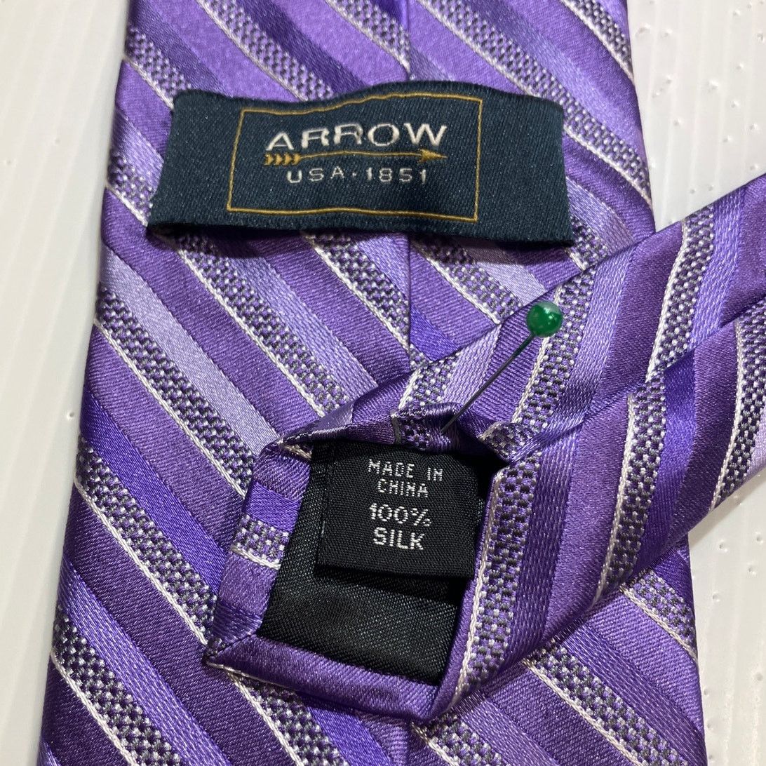 Arrow Arrow Platinum Classic Men Silk Tie 58” Purple Striped Size ONE SIZE - 4 Thumbnail
