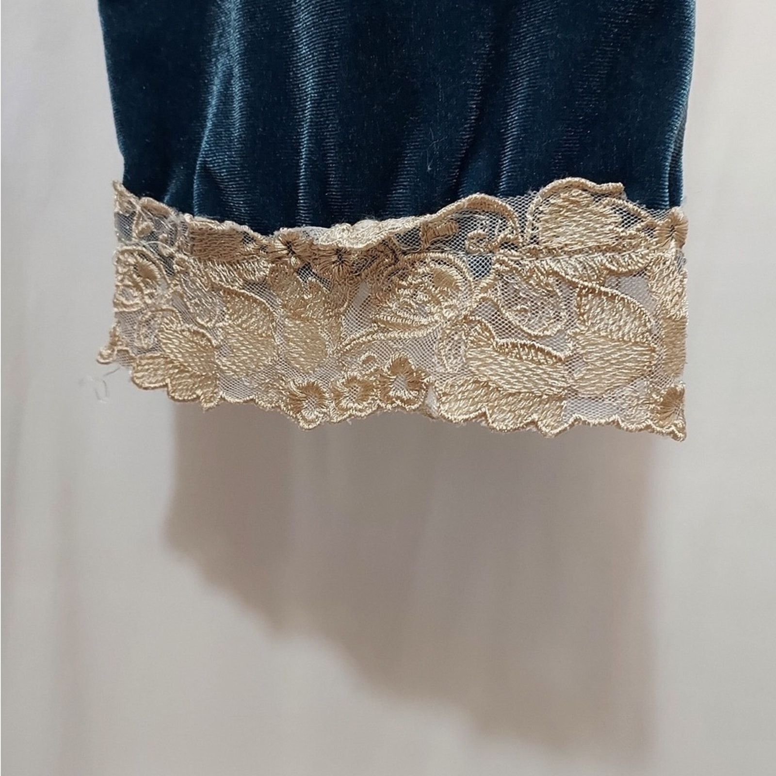 Other Turquoise Teal Blue Velour Velvet Straight Lace Pajama Pants Size 42" / US 20 - 2 Thumbnail