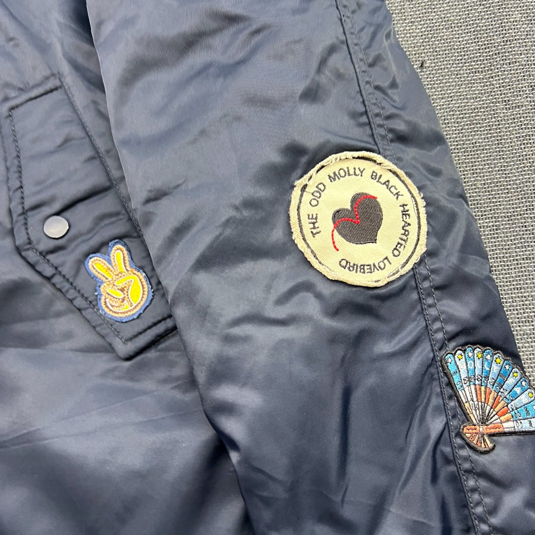 Vintage VINTAGE Odd Molly Womens Bomber Jacket Size 2 Patchwork Embroidered Blue Full Zip Navy Size XS / US 0-2 / IT 36-38 - 5 Thumbnail