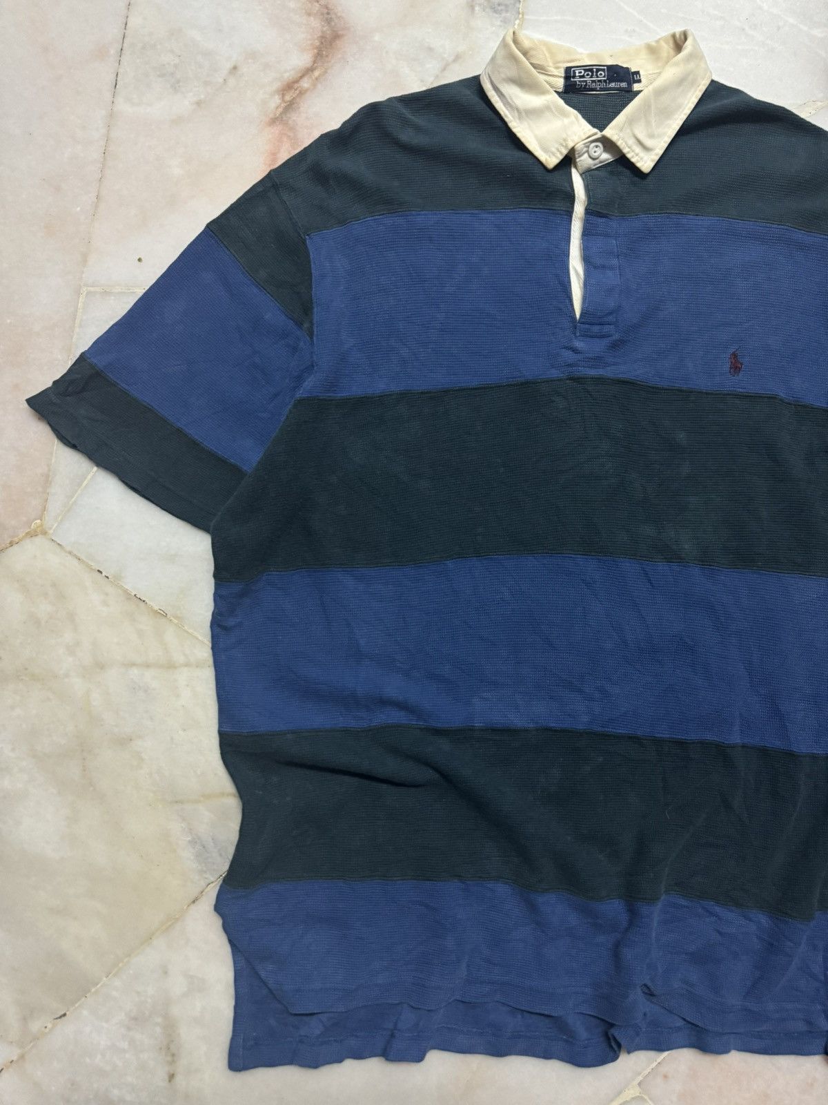 Polo Ralph Lauren VINTAGE 1990s Polo Ralph Lauren Stripe Heavy Waffle Cotton Size US XL / EU 56 / 4 - 2 Thumbnail