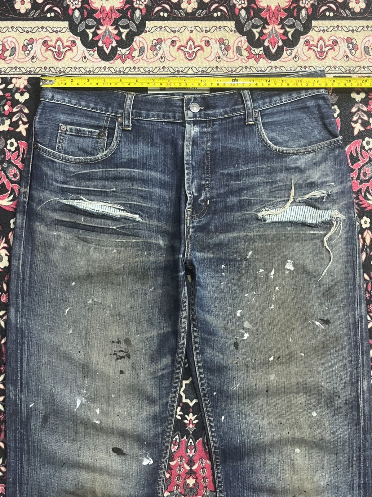 Gap × Yeezy Gap Blue Washed Paint Splattered Distressed Straight Jeans Size US 34 / EU 50 - 14 Thumbnail