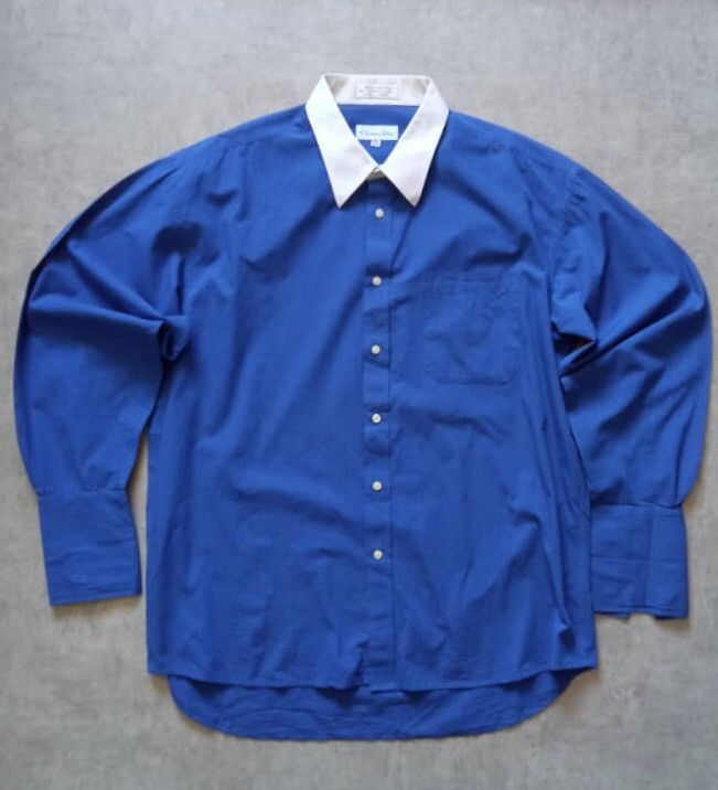 Christian Dior Monsieur RARE CHRISTIAN DIOR BLUE SHIRT WHITE COLLAR BUTTON UP Y2K Size US L / EU 52-54 / 3 - 2 Thumbnail