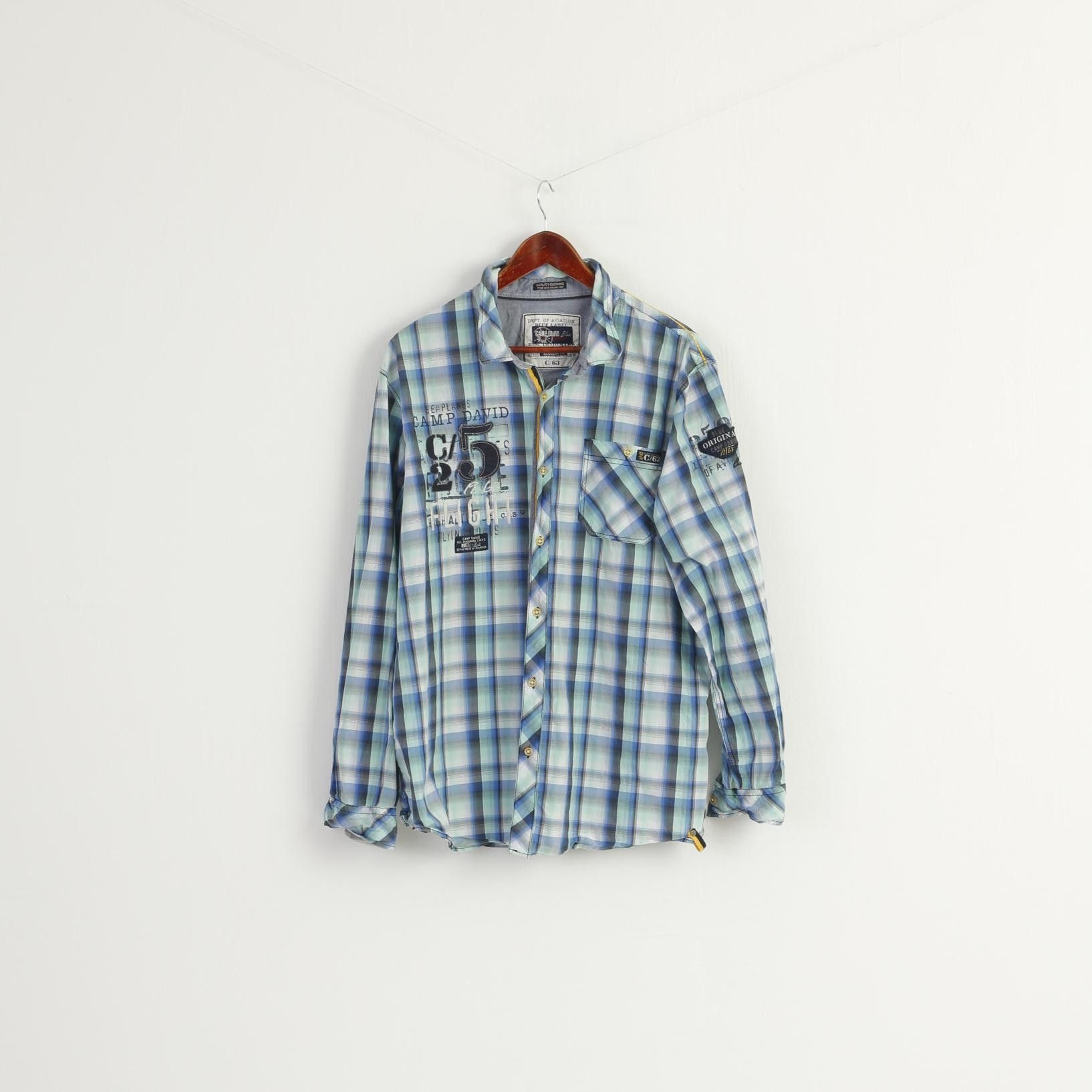 Camp David Camp David Men XXL Casual Shirt Blue Check 7790 Size US XXL / EU 58 / 5 - 2 Thumbnail