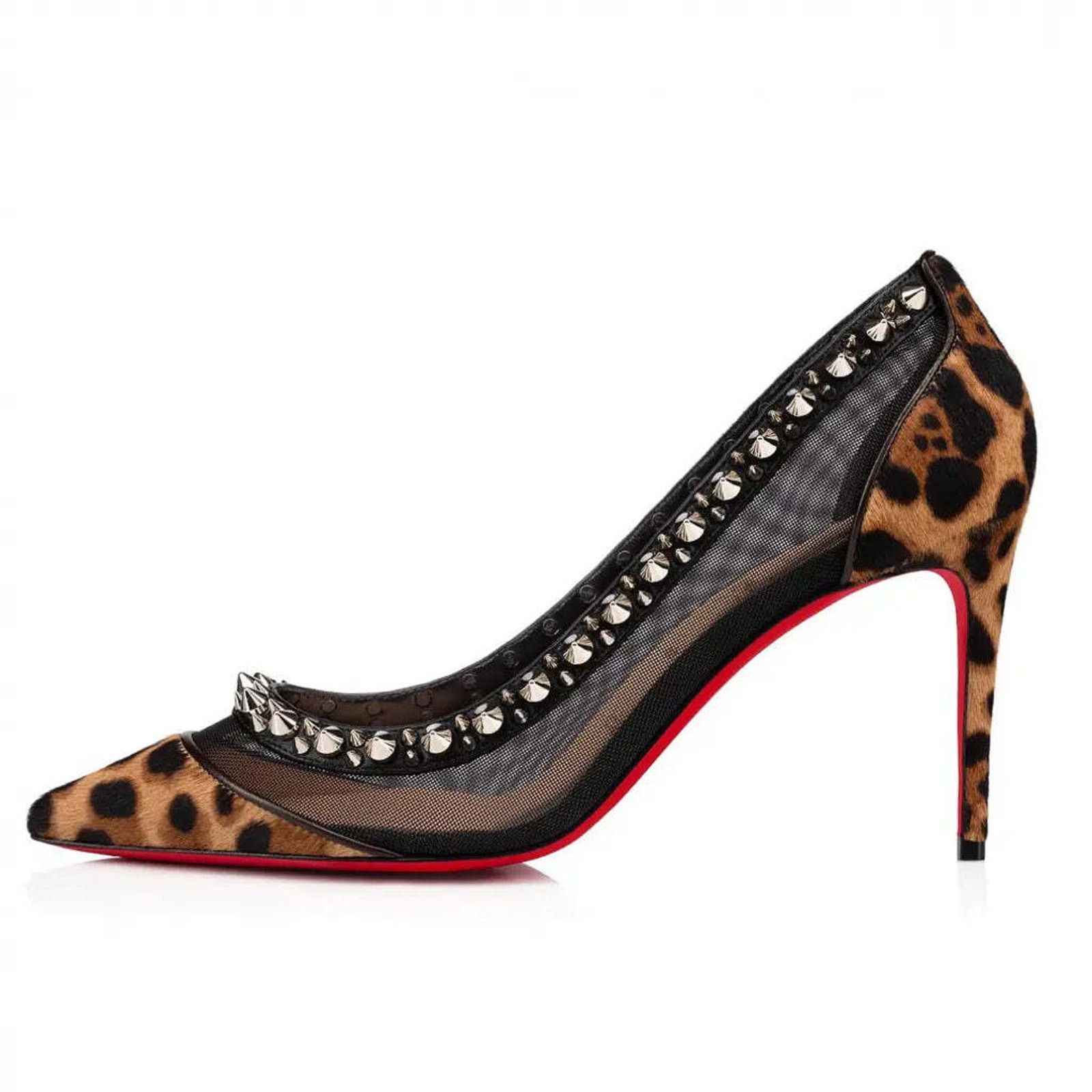 Christian Louboutin Galativi Spikes 85 Black Leopard Mesh Pointed Heel Pump 35.5 Size US 5.5 / IT 35.5 - 3 Thumbnail