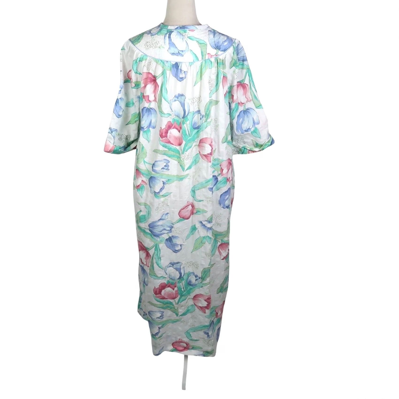 Vintage VINTAGE Muumuu Dress White Floral Zip Front 80s 3/4 Sleeve Cotton L Womens Size L / US 10 / IT 46 - 4 Thumbnail