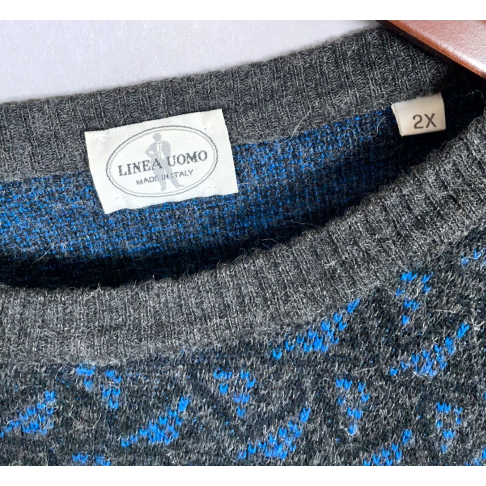 Vintage VINTAGE Linea Uomo Sweater Men Big 2X Blue Gray Geometric Wool Knit Italy Made Crew Neck Long Sleeve Pullover Casual 90s Dad Style Size US XXL / EU 58 / 5 - 3 Thumbnail
