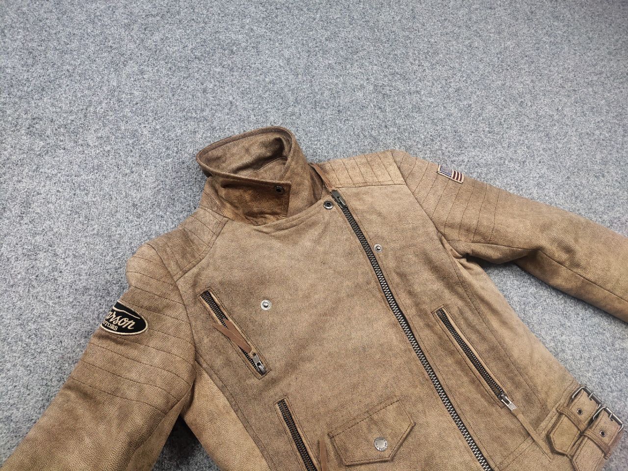 Vintage Vintage Warson Police Perfecto Lamb leather Zip Tan jacket Size L / US 10 / IT 46 - 14 Thumbnail