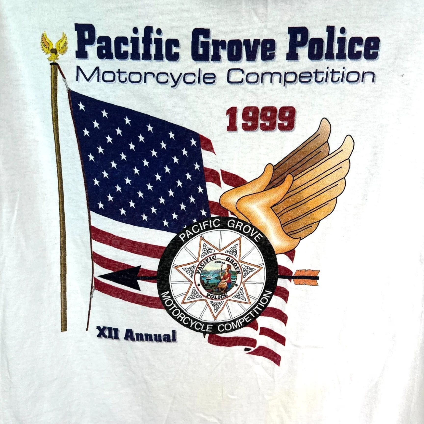 Vintage VINTAGE Police T-Shirt Motorcycle Logo White 1999 L Adult Regular Mens 44in Chest Graphic Print Size US L / EU 52-54 / 3 - 2 Thumbnail