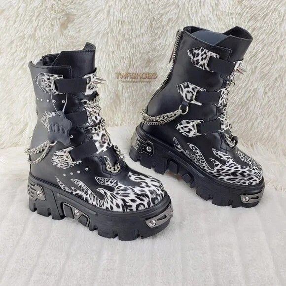 Alexander Wang Anthony Wang Dreamz Punk Goth 2.5" Platform Ankle Boots Leop Size US 6 / IT 36 - 3 Thumbnail