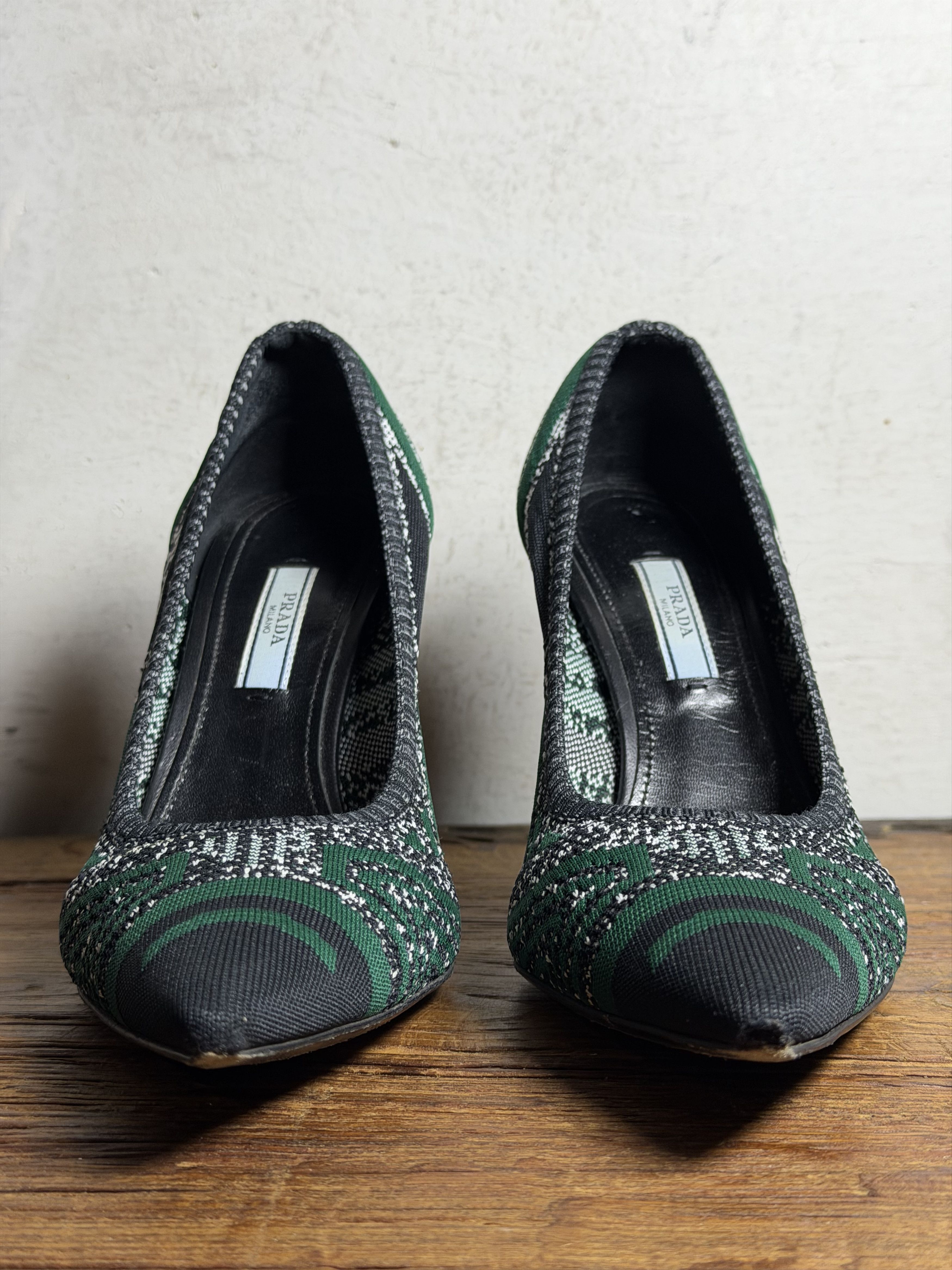 Prada Prada Green/Black Printed Knit Fabric Pointed Toe Pumps Size US 10 / IT 40 - 13 Thumbnail